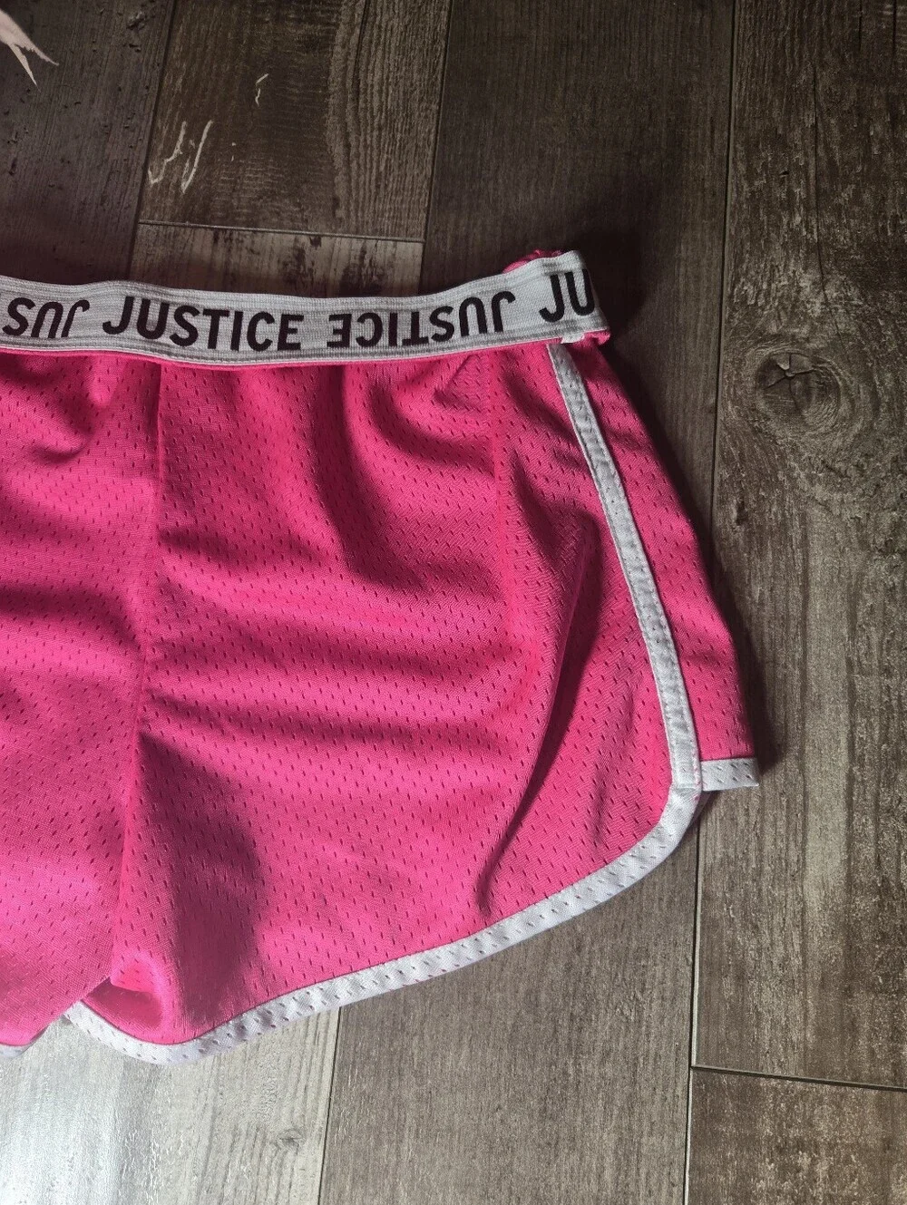 Justice Girls Pink Athletic Mesh Shorts with White Contrast Trim Size 16